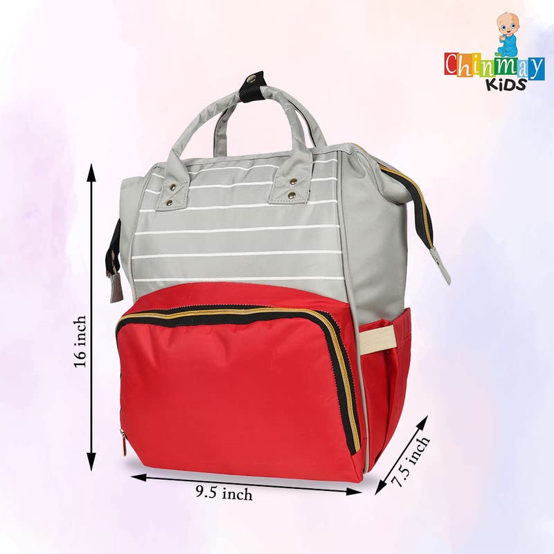 Image of Chinmay Kids Baby Diaper Backpack for New Born Baby Mother /Mom Stylish Polyester Organizer Bag for Casual Travel Outing & Traveling (Red Grey, 16 X 9.5 X 7.5 in)