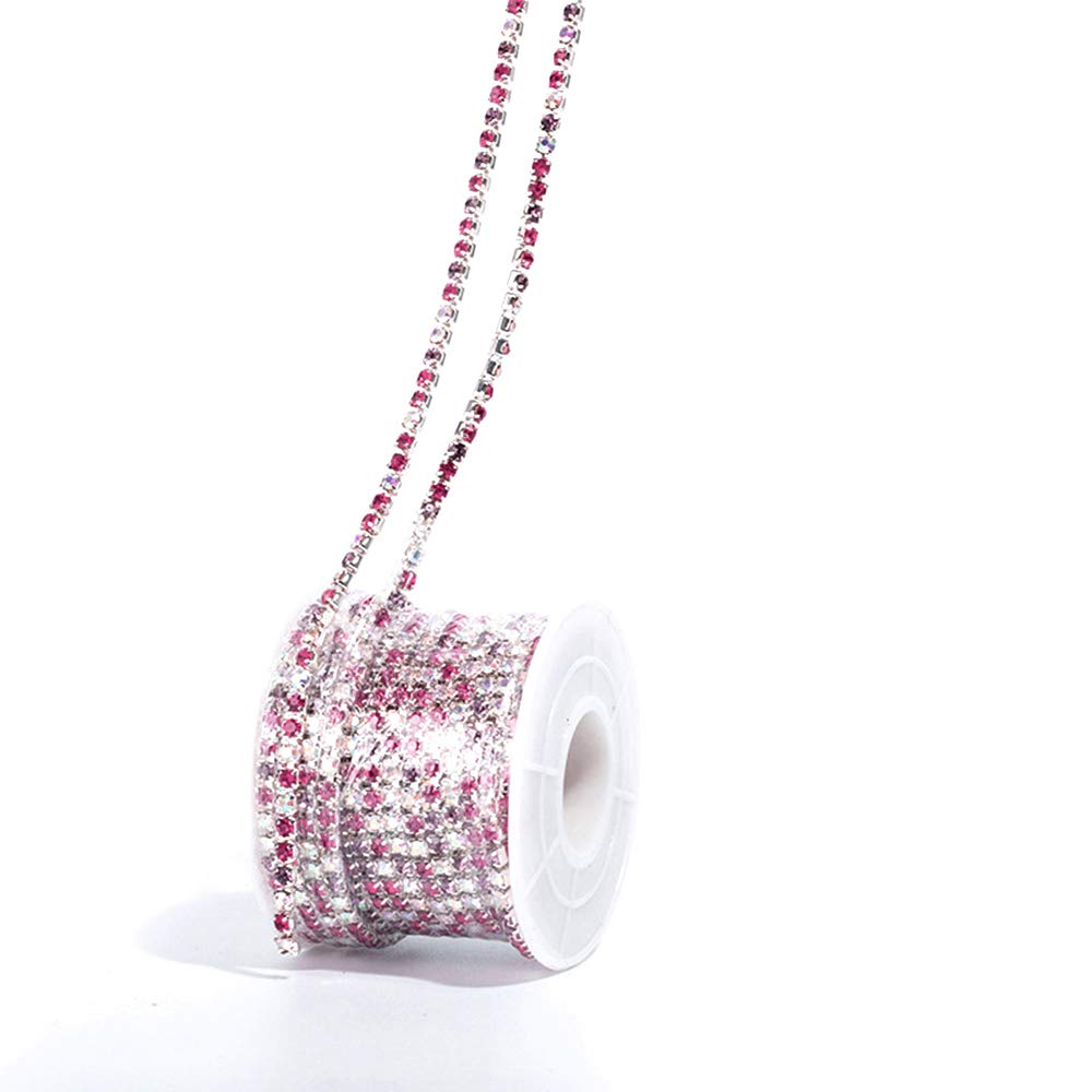 RayLineDo 3A Class 3mm Mixed Color Rhinestone Diamante Silver Plated Chain 10 Yard Lenght for Wedding Supplies DIY Sewing Craft Jewellery Making Party Decorations