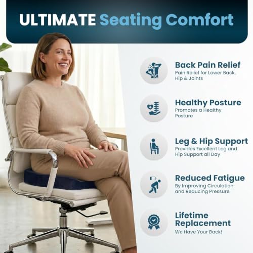 Image of ComfiLife Extra Large Gel & Memory Foam Seat Cushion - Doctor Recommended Office Chair Cushion, Car Seat Cushion - Back & Sciatica Pain Relief - Wide Seat Cushion for Big & Tall (Navy Blue)