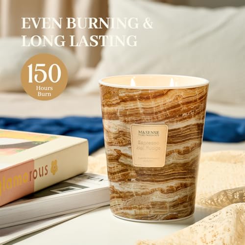 Image of M&SENSE Extra Large Candle 35oz 150H Espresso Hot Fudge Scented Candle, 3 Wick Highly Scented Jar Candle, XL Candles Gift for Stress Relief, Meditation, Yoga