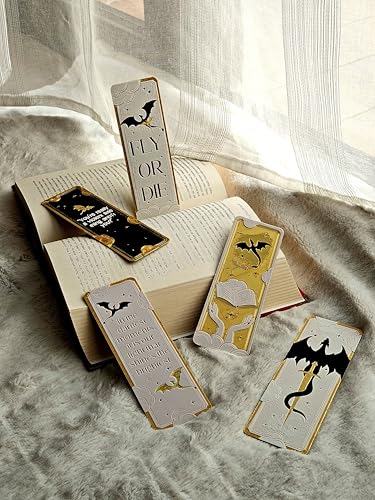 Image of Set of 5 Fantasy Dragon Bookmarks - for Dragon Rider & Fantasy Romance Readers | Aesthetic Quote Bookmarks for Books, Journals & Gifts | Washable | Durable Bioplastic