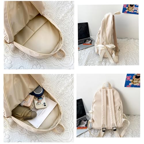 Japanese girl bow backpack cute college style large capacity backpack pleats fresh and sweet (Off-White)4
