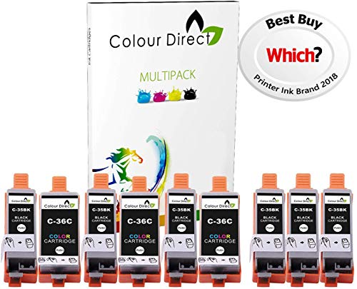 Colour Direct - 9 (3 Conjuntos + 3 Negro) Compatible Cartuchos de Tinta Reemplazo por Canon PGI-35 & CLI-36 Pixma iP100, iP110, iP110B Impresoras (1509B001, 1511B001)