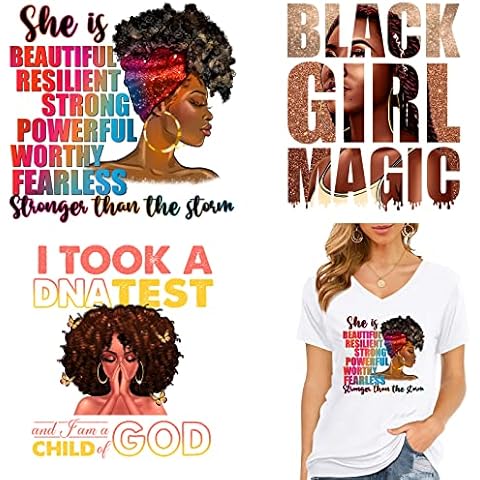Black Women Iron On Patches for Clothing T-Shirts Heat Press Decals Design Washable Iron On Sticker 6PCS Decoration Applique Cover