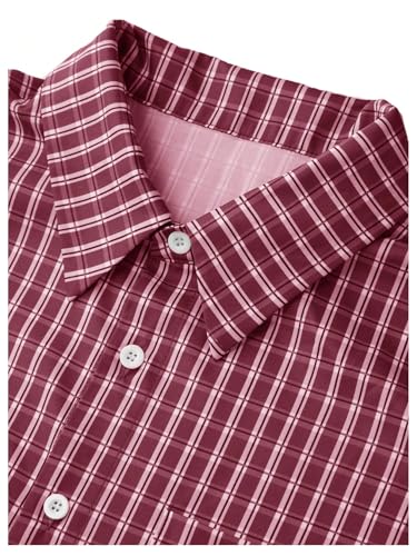 GORGLITTER Men's Gingham Cropped Shirt Short Sleeve Button Down Shirts3