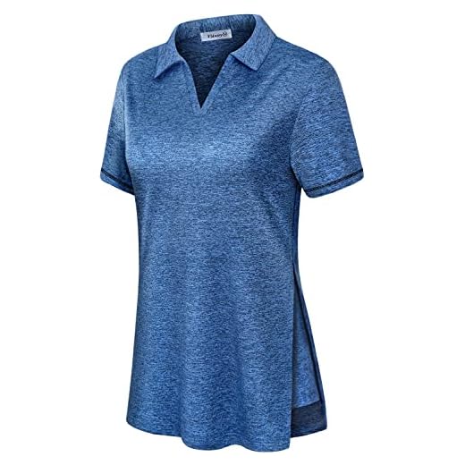 Vldnery Golf Shirts for Women Short Sleeve V Neck Loose Fit Plain Workout Tennis Polo Shirts, Blue / Patchwork, M