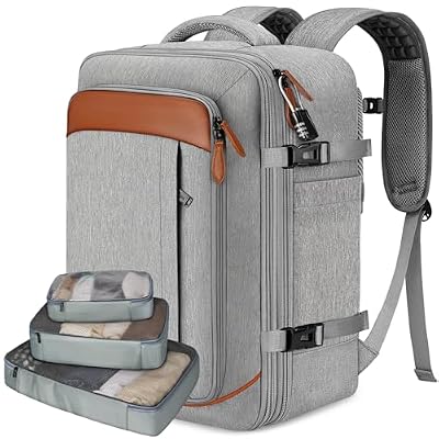 Vancropak Carry on Backpack, Flight Approved 18x14x8 Travel Backpack with 3 Packing Cubes, Expandable Large 40L Travel Bag fits 17.3" Laptop, Anti Theft Luggage Suitcase Weekend for Women Men, Grey