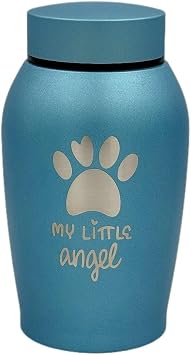 Pet Cremation Urn Engraved Stainless Steel | for Small Pets up to 20 Pounds | Blue | Beautiful Memorial for Dogs, Cats, Birds, Rabbits, Horses, and More