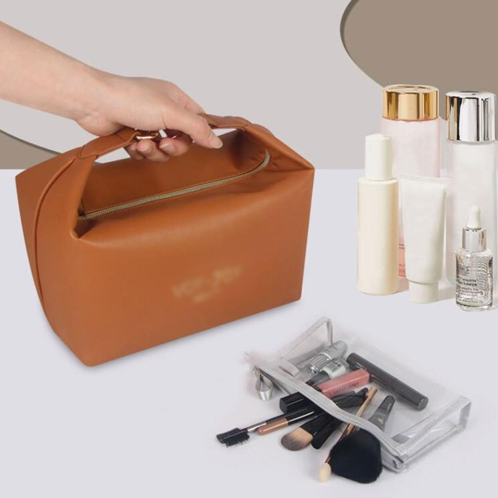 Komfortabel Reise-Kulturbeutel aus Leder, große Kapazität, tragbare Kosmetiktasche, modische Waschtasche Praktisch