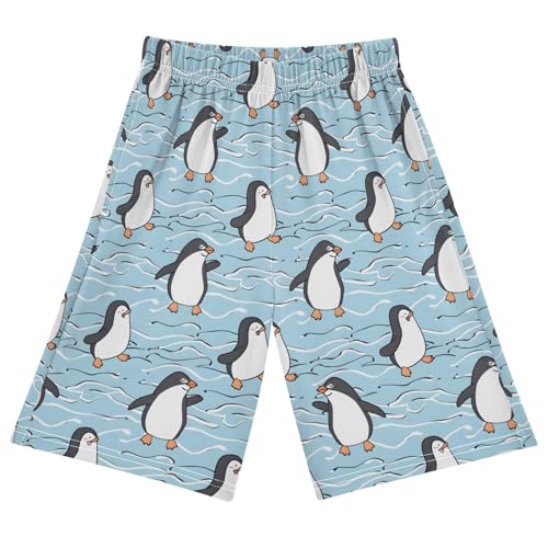 ALAZA Cartoon Penguin Dancing Pajama Shorts Elastic Waist Casual Sleep Shorts with Pockets Size 6-14