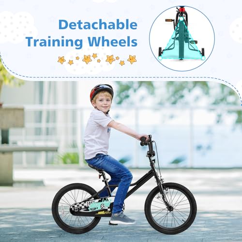 Image of BABY JOY Kids Bike, 12 14 16 18 Inches Car Pattern Sporty Bicycle w /Removable Training Wheels, Hand & Coaster Brakes, Adjustable Seat & Handlebar, Girls Boys Bike