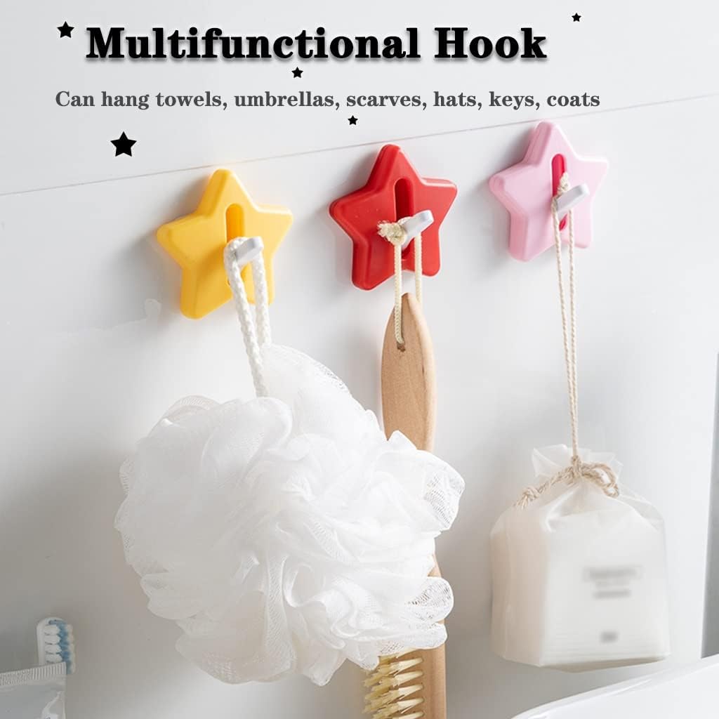 Wall Hook，Door Hook, Wall Hooks Wall Hooks Decorative Adhesive Pentagram Creative Hangers, Kitchen Household Sticky Hook, Entrance No Punching Key Hook, Load Bearing 1kg (Color : Star(Red), Size : 6.5