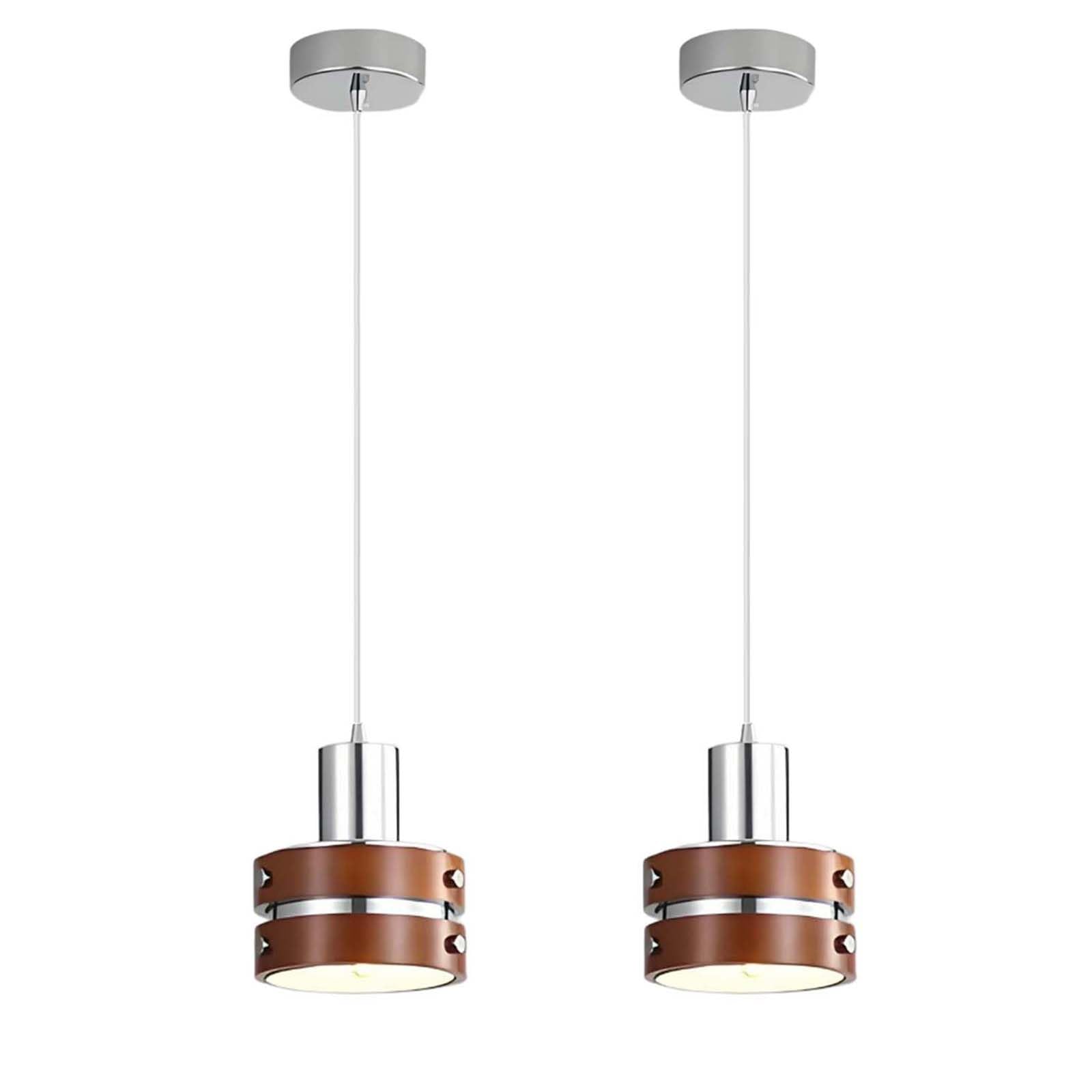 LFsem 2 Pack of Bedside Pendant Light Fixture, Vintage Walnut Pendant Lamp - Image 2