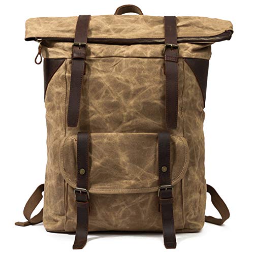AXDNH Mochila de Cuero de Lona Vintage  Bolso para portátil de Estudiantes Masculinos