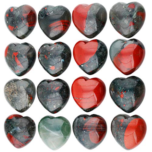 Nupuyai 5pcs Africa Bloodstone Crystal Heart Love Palm Worry Stone for Chakra Reiki Healing Carved Stone for Home Decoration 2.5cm - Image 4
