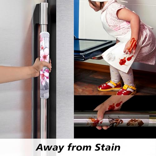 Image of Kuber Industries Fridge Handle Cover | Non-Woven Fridge Door Handle Protector | Fridge Door Handle Cover | Flower Fridge Handle Cover | 2 Piece Set | Gray