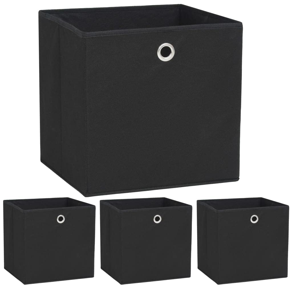 Aufbewahrungsboxen 4 Stück Vliesstoff 32x32x32 cm Schwarz, Kleiderschrank Organizer, Schminktisch Organizer, Schubladen Organizer, Aufbewahrung und Organisation, faltbar, strapazierfähig