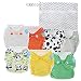 Premium Organic Reusable Cloth Diapers -Set of 7 -for Full Term & Preemie Babies -Breathable W/Waterproof Cover -Bonus Wet & Dry Reusable Diaper Bag & Pacifier Clip -Perfect Baby Shower Gift(7 Mixed)
