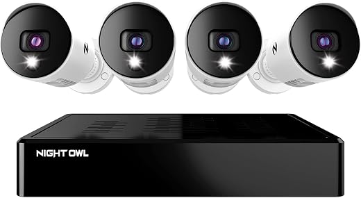 Night Owl Sp 4 Channel Bluetooth Video Home Security Camera System with (4) Wired 4K UHD Indoor/Outdoor Spotlight Cameras and...