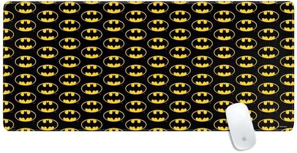 Skinit Extra Large Gaming Mouse Pad - Officially Licensed Batman Logo Pattern Design with Stitched Edges, Waterproof, Non-Slip Rubber Base, Desk Mat for Keyboard & Mouse, 35.75" x 15.4" inches