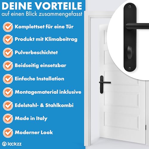 lockzz Türgriff Drückergarnitur Estenfeld, Edelstahl schwarz matt, Türbeschlag für Badezimmertüren, Langschild, L-Form, WC - Badezimmer
