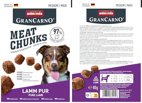 animonda Meat Chunks Medium Lamm Pur (80 g), getreidefreie Hundeleckerlis für ausgewachsene Hunde, leckere Hunde Leckerlis mit viel Fleisch, Hundeleckerlies zum Belohnen und Verwöhnen