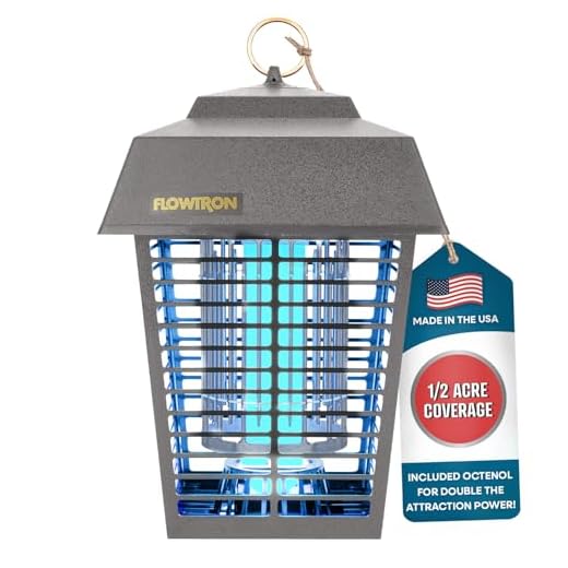 Flowtron Electric Bug Zapper 1/2 Acre Outdoor Insect Control with Dual Lure Method, 15W UV Light & Octenol Attractant for Fly & Mosquito, 5600V Kill Grid, Made in USA, UL Certified - Grey Color