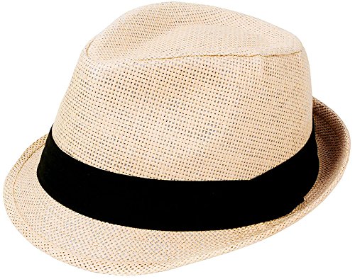 AshopZ Unisex Summer Outdoors Short Brim Straw Fedora Hat,Natural S/M