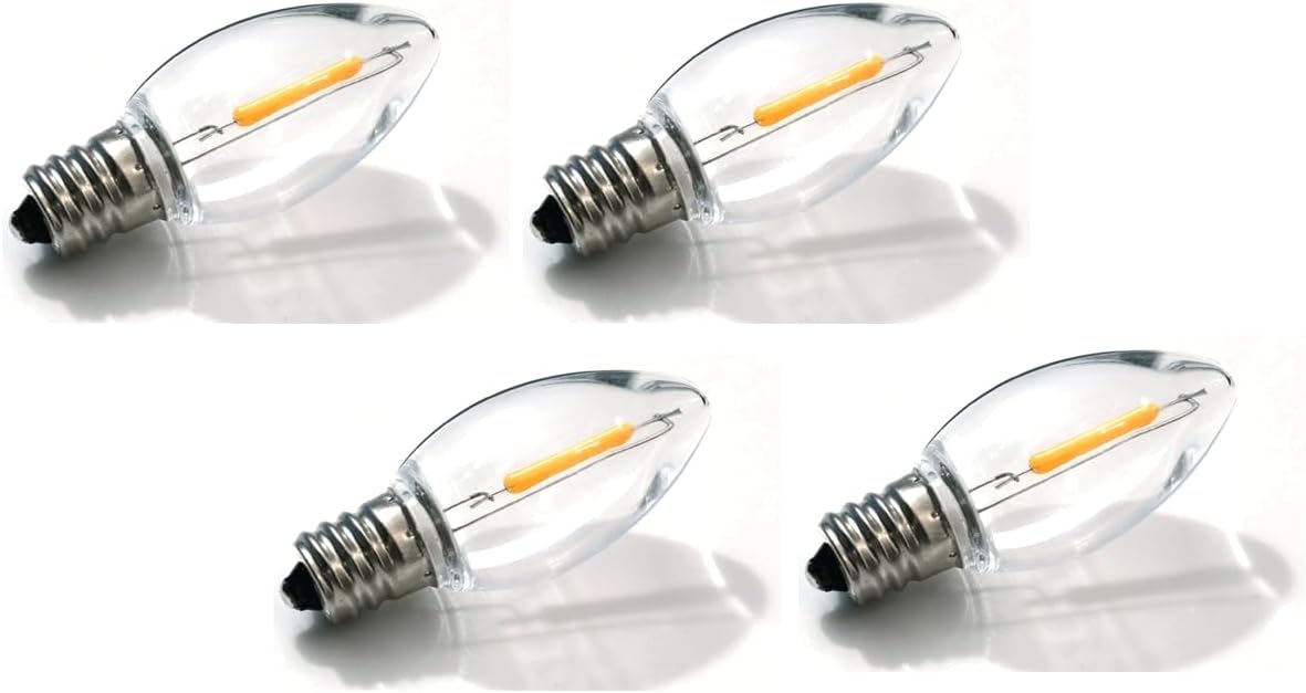 LED C7 Night Light Bulbs E12 Candelabra Base 1 Watt Warm White 4PC