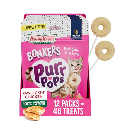 Bonkers Purrpops Krispy Kreme Limited-Edition Freeze-Dried Chicken Flavored Lollipop Cat Treats 4 Pieces (Pack of 12)