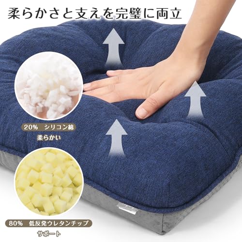 Shinnwa 椅子 座布団 紐付き ダイニングチェア クッション 7.6cm厚め 馬蹄形 無地 2枚セット お尻が痛くならない ざぶとん 食卓椅子用 オフィスチェア用 ふわふわ 快適座り心地 滑り止め 紺色 [3]