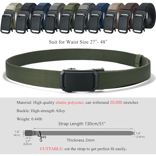 Image of LionVII Ratchet Elastic Stretch Belts, Belt for Men with Automatic Buckle for Men, Adjustable Trim to Fit 27-49 inch Waist
