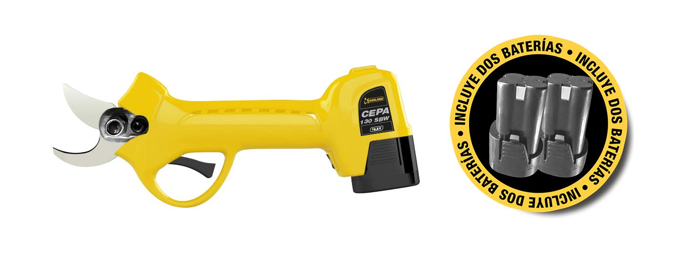 GARLAND CEPA 130SBW-V22 - Tijera de poda eléctrica 16,8V, apertura 20–30 mm, 2 baterías 2,6Ah incluidas, sistema anticorte NCD
