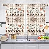 Surwin 2 Teilig Scheibengardine Küche 3D Retro Exotisch Bistrogardine Scheibengardine Blickdicht Küchengardine Kurze Gardinen Vorhänge Fensterdeko für Wohnzimmer (Pfingstrosen,65x60cm)