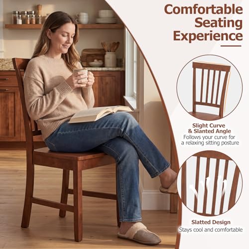 Image of COSTWAY Dining Chairs Set of 2, Armless Wooden Chairs with High Back, Thickened Rubber Wood Legs, Farmhouse Kitchen Chair for Dining Room, Kitchen, Restaurant, Walnut