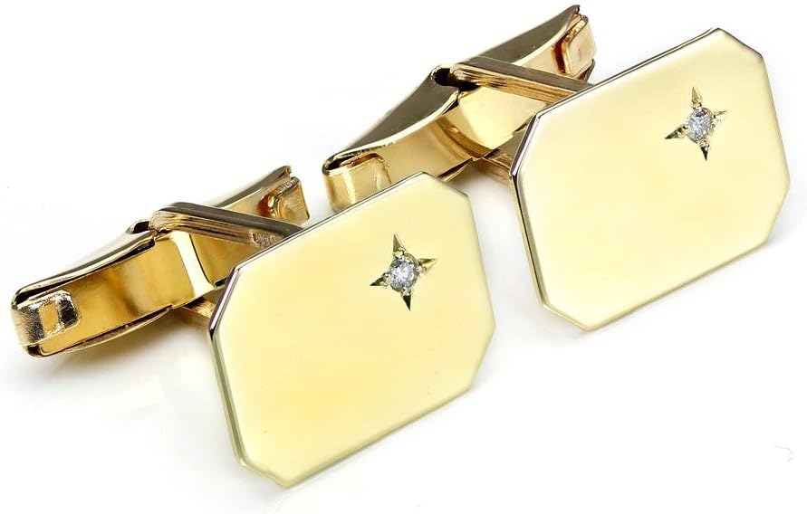 9ct Gold Diamond Set Rectangle Swivel Back Cufflinks