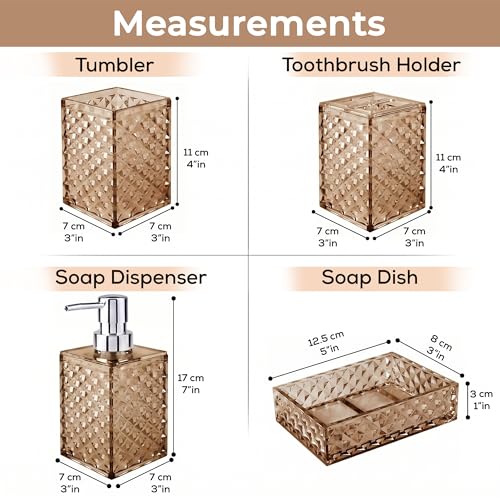 Image of Story@Home 4 Pieces Bathroom Accessories Set - Beige | Toothbrush Holder, Soap Dispenser, Mouth Wash Cup & Soap Dish for Home Kitchen & Bathroom | Bathroom Essentials for Office