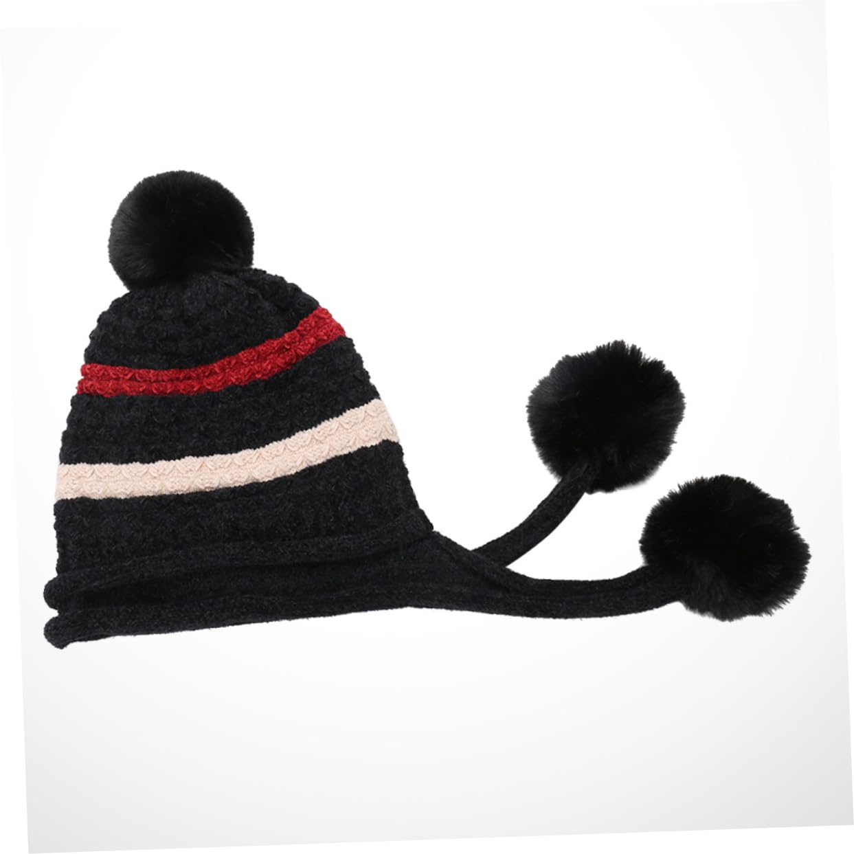SOIMISS 3pièces Bonnet Hiver Laine Tricoté pour Femmes avec Pompons Chapeau Chaud Et Confortable pour Ski Les Activités Extérieur Jours Froids Noir