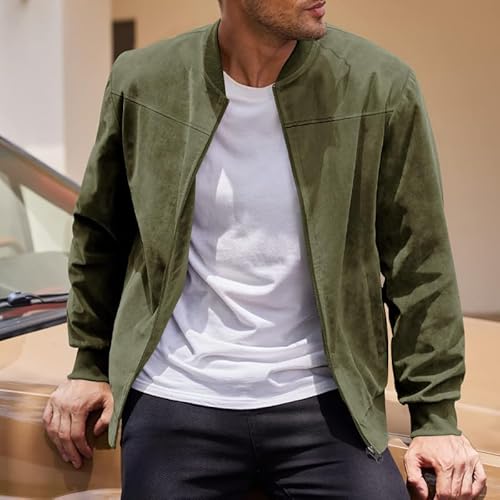 Jaqueta bomber masculina moderna, casual com zíper, casaco de gola alta, para uso ao ar livre, Verde, P