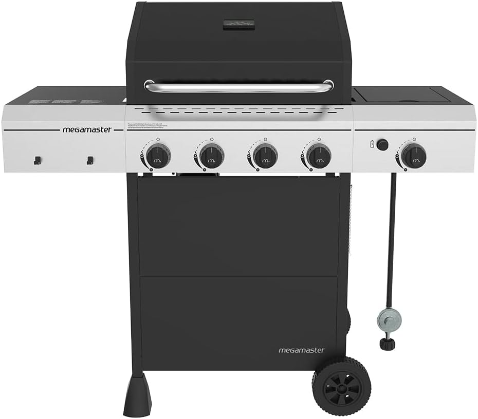 Megamaster 720-0804H 4 Propane, Black/Silver Grill with Side Burner