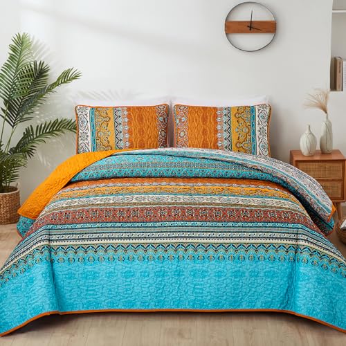 Conjunto bohemio a rayas naranja tamaño queen para dormir sin pasar calor 2