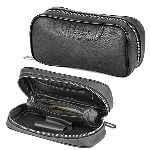 Scotte(TM) Estojo de couro durável com 2 tubos para tabaco preto