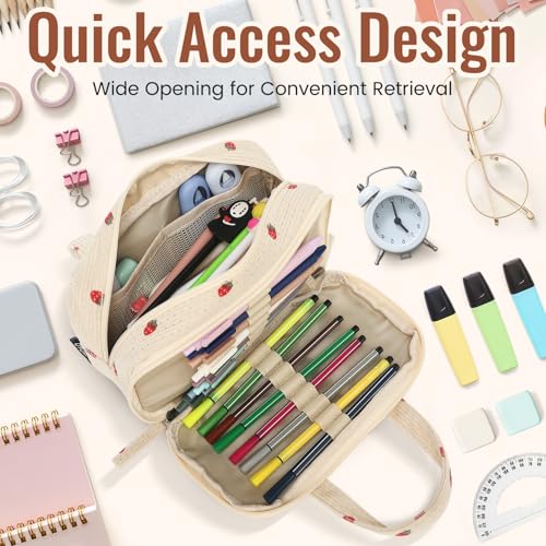 Image of Large Pencil Case Pouch, Extra Big Pencil Bags with Zipper, Cute Corduroy Pencil Pouch with 5 Compartments, Pen Bag Wide Opening, Pencil Pouch Organizer, Pencil Box for Teen Girls Adults