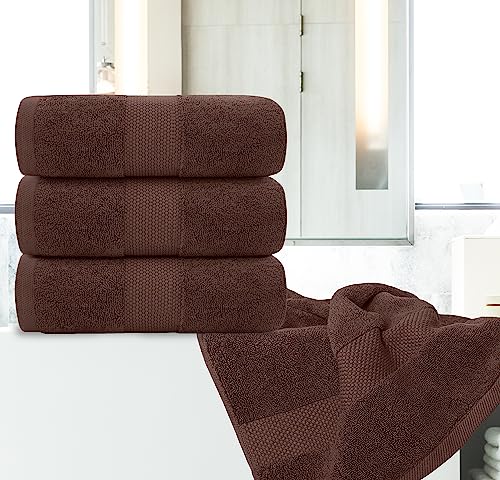 Image of White Classic Luxury Bath Towels Set of 4 Large - 700 GSM Cotton Ultra Soft Bath Towels 27x54 | Highly Absorbent and Quick Dry | Hotel Towels for Bathroom Luxury, Plush Shower Towels, Brown