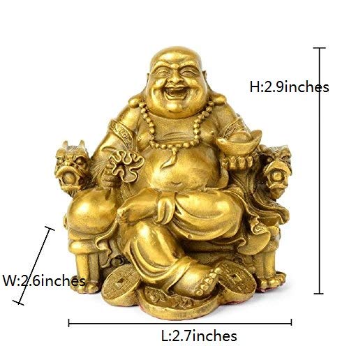 Wealthcoming Fengshui Buddha Statue For Lucky & Happiness God Of Wealth,Laughing Buddha On Emperor`s Dragon Chair,Brass Buddhist Statues And Sculptures Home Decor Congratulatory Gifts (Medium) #TOP4
