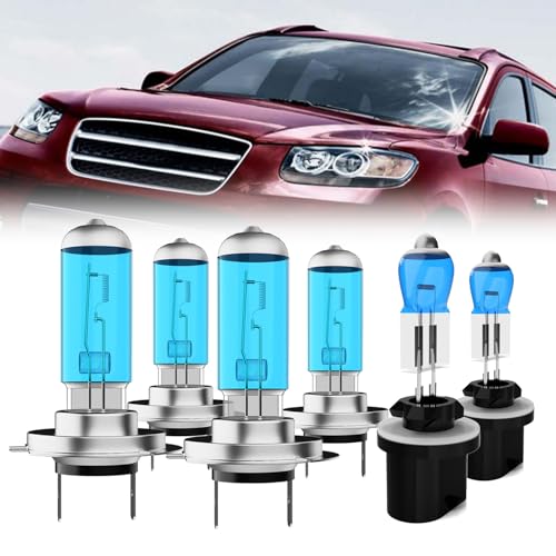Image of Headlight Bulbs Compatible With Hyundai Santa Fe 2007-2008, H7+H7 High Low Beam+880 Fog Lights Halogen Light Bulb, Super Bright 6000K White, Pack of 4