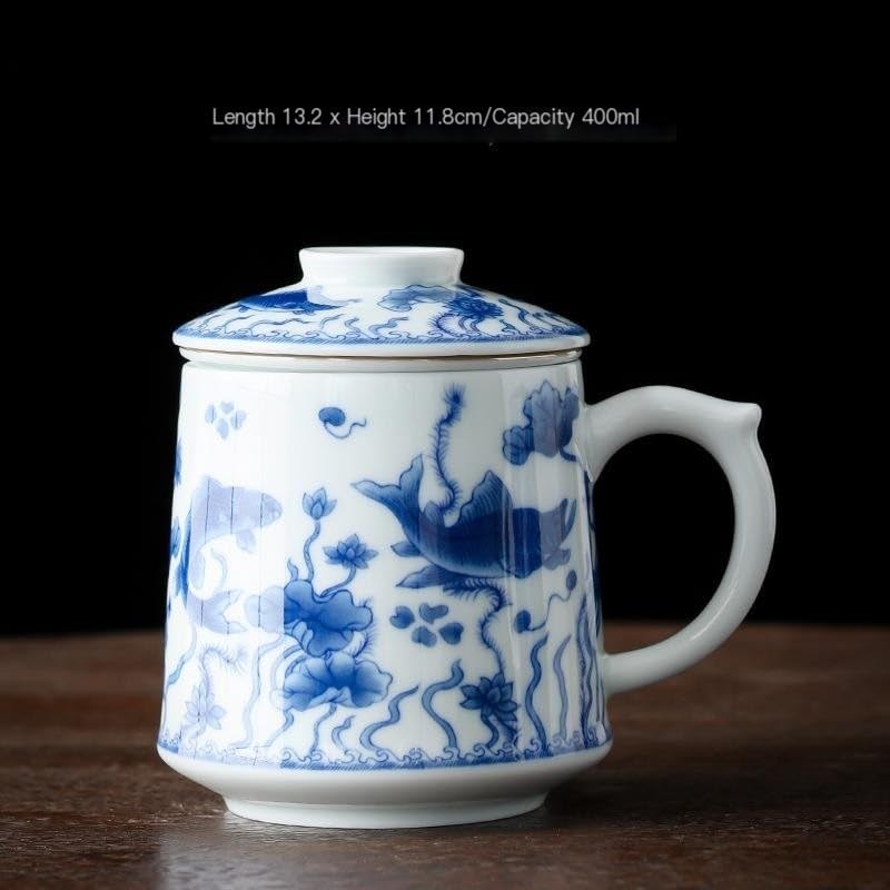 Tasse à thé Tasse à thé Tasse de séparation d'eau de thé Tasse à Eau de Filtre spéciale personnelle en céramique Bleue et Blanche Peinte à la Main Tasse à thé Tasses à thé réutilisables