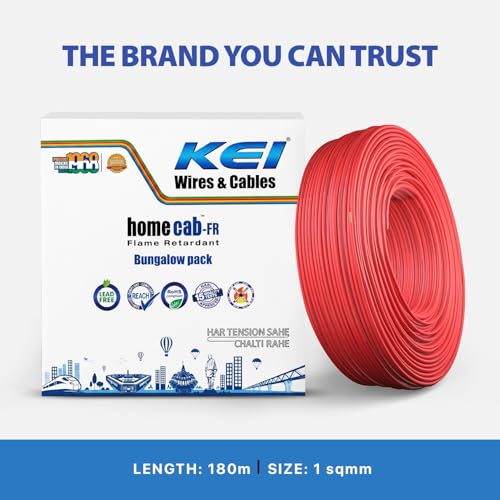 Image of KEI WIRES & CABLES Homecab 1 sqmm 1 Core 99.97% Pure Copper Conductor Flame Retardant House Wire PVC Insulated Cable for Domestic & Industrial Electrical Wiring (Red, 180 Meters)
