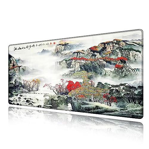 LL-COEUR 風景画 中国絵画 インク塗装 風景 単純な 大型マウスパッド キーボード ゲーミング オフィス テーブルマット が良い 滑り止めゴム底(40)