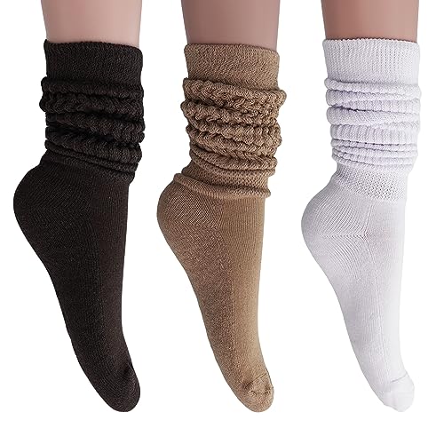 Image of AWS /American Made 3 Pairs Colorful Cotton Slouch Socks Pack for Women Shoe Size 5 to 10